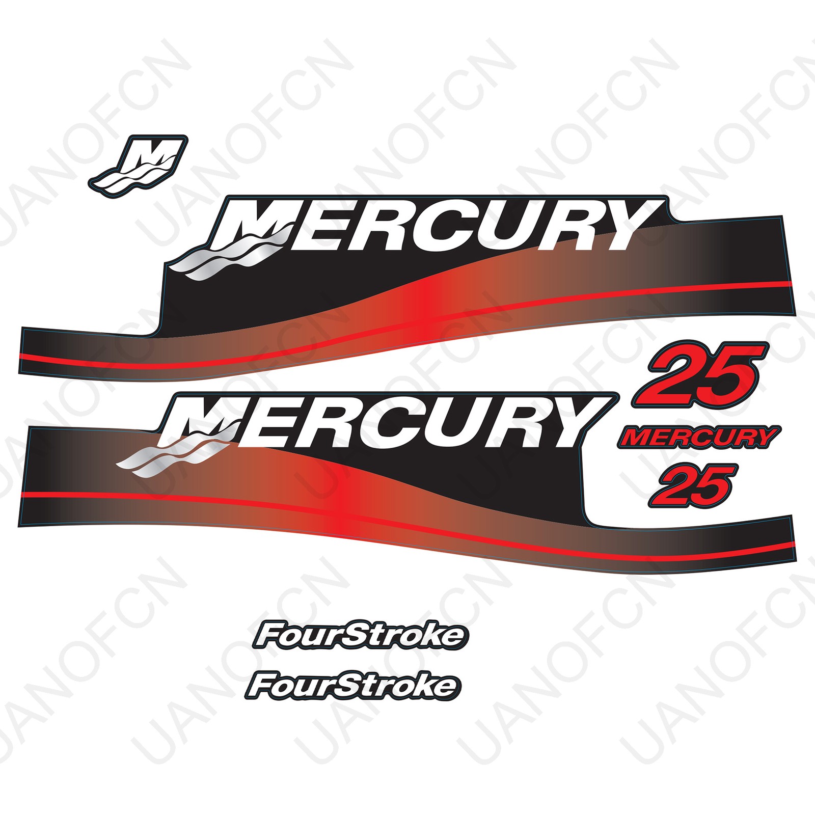Mercury Outboard Top Cowl Cove Decal Four Stroke 25hp 1999-2004 Year (Red)