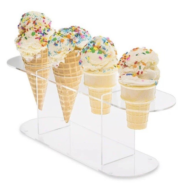 NEW Acrylic 4 Cone Ice Cream Cone Holder Tray Display Stand Rack Wedding Party