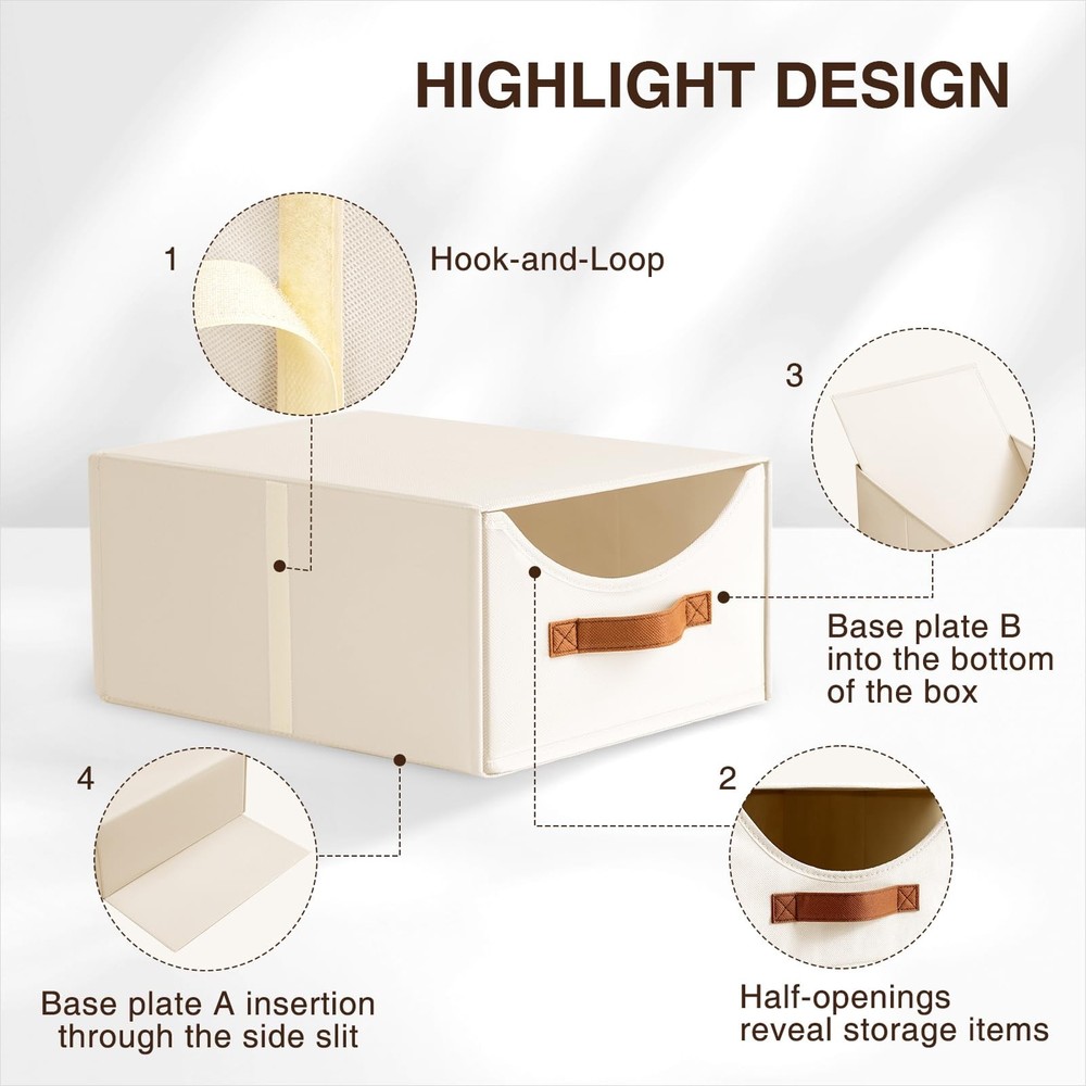 Stackable Storage Drawers - Collapsible Storage Bins with Drawers, 4 Pack Clo...