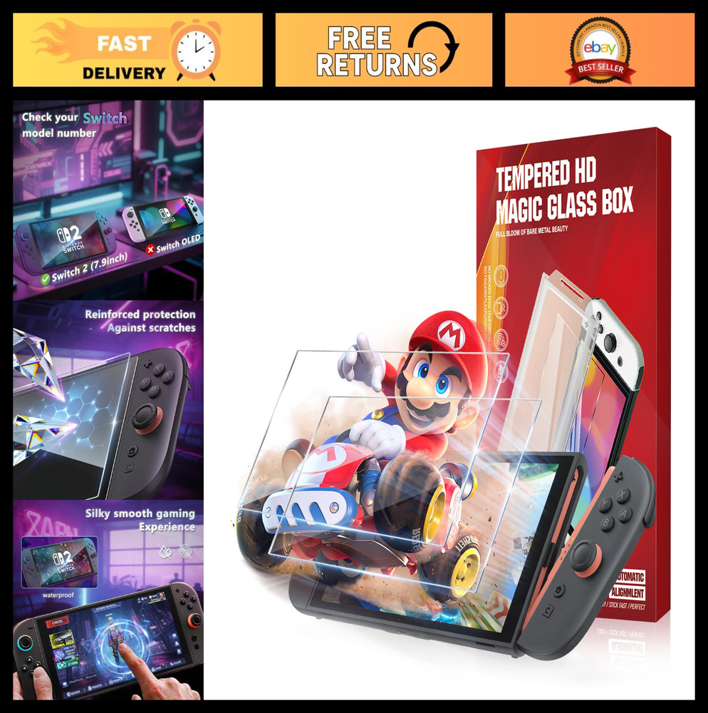 2 Pack Tempered Glass Screen Protector for Nintendo Switch 2 (2025) - Auto Align