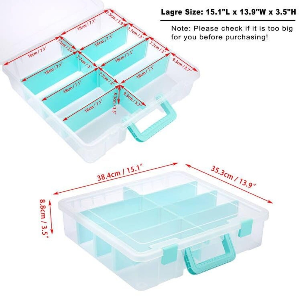 BTSKY Clear Plastic Dividing Storage Box with 8 Compartments Adjustable Stora...