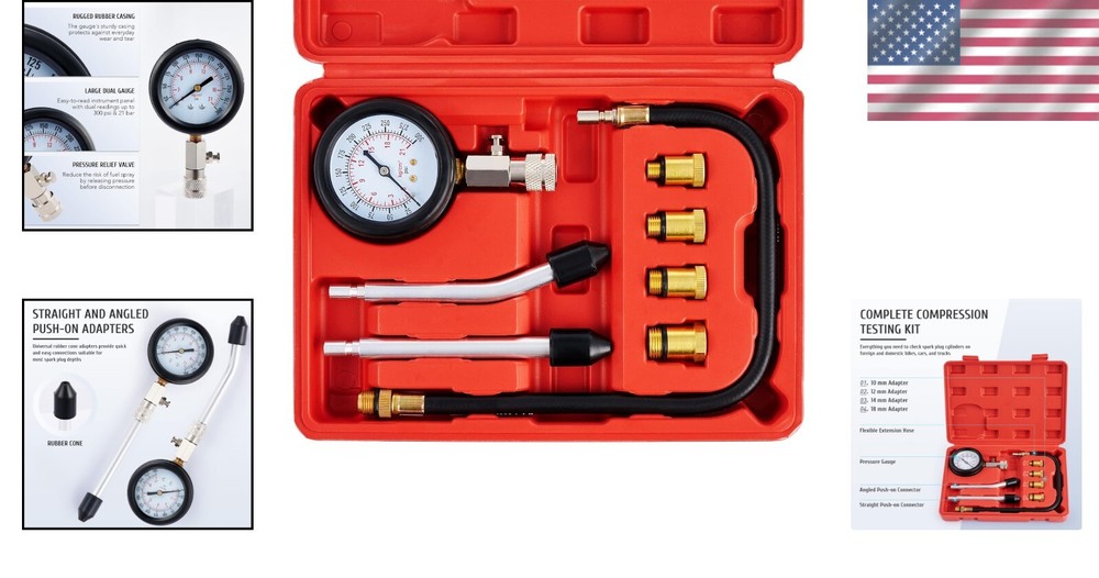 Advanced Universal Engine Compression Tester with Adaptors for Petrol Engines