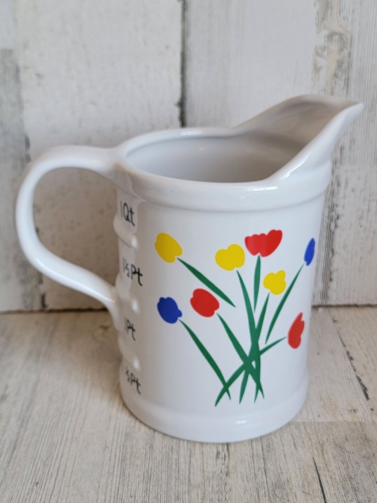 Tulips measuring cup ceramic large vintage flower home devor