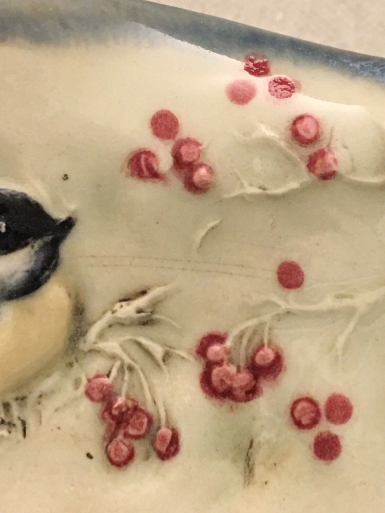 Jen Stein Art Pottery Bowl Decor Piece Chickadee Pattern