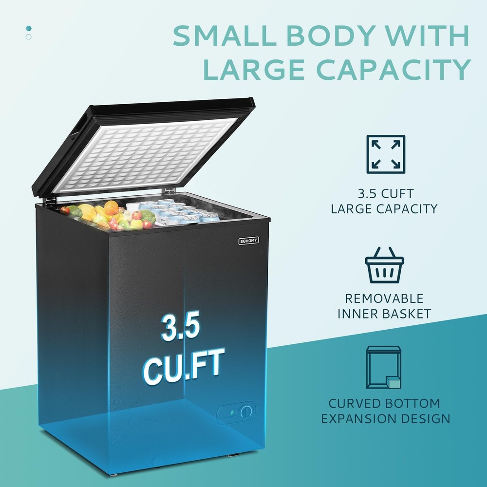 3.5 Cu.Ft Chest Freezer with Removable Basket, Small Deep Freezer Adjustable ...