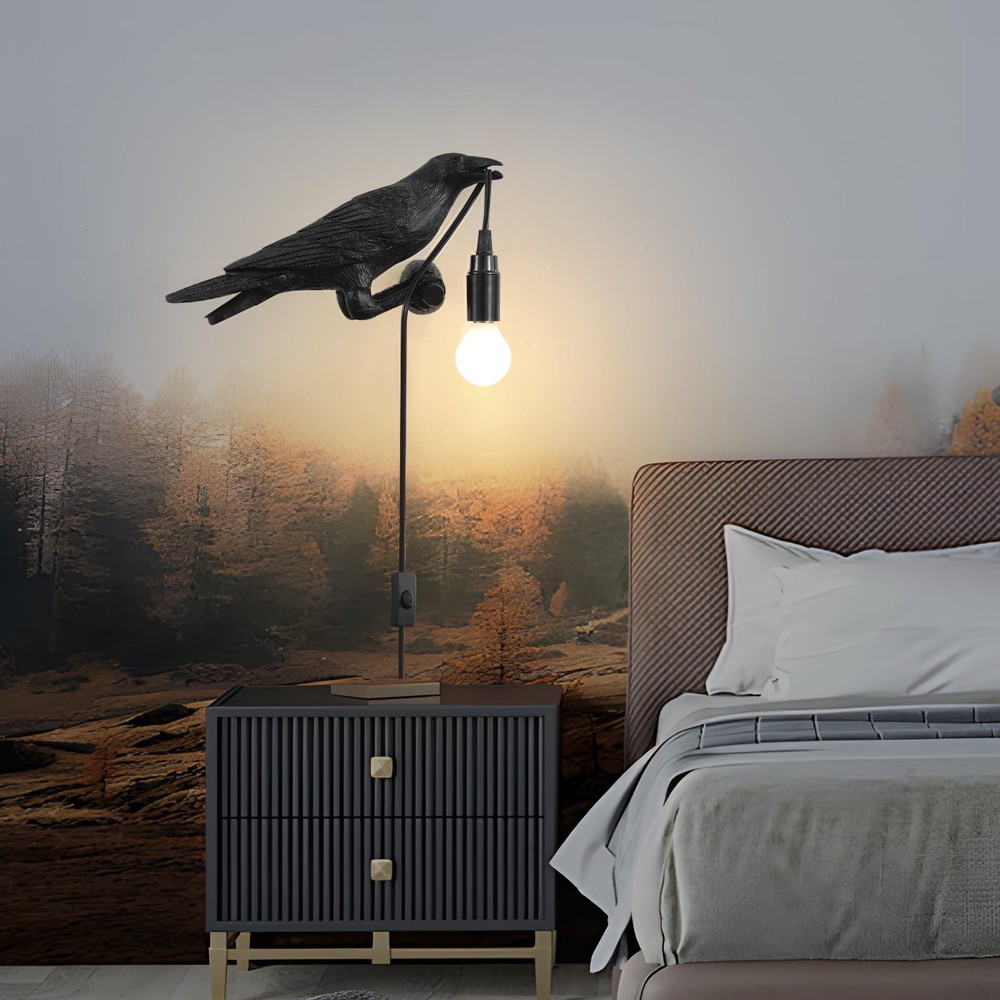 Raven Table Lamp, Gothic Crow Lamp, Adjustable Birds Table Light, Wall Sconce...