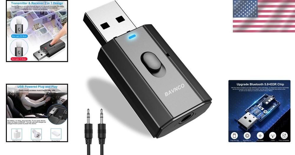 Compact Bluetooth Car Adapter: Versatile Wireless Audio Receiver/Transmitter