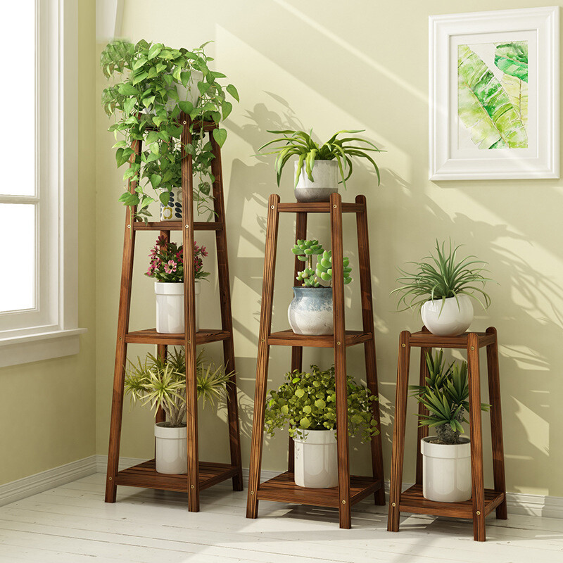 2/3/4-Tier Corner Tall Plant Stand Planter Wood Rack Flower Pots Holder Holder