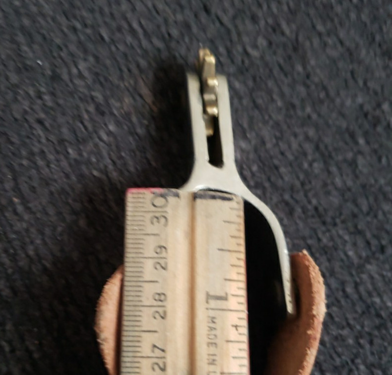 Single Small Kids Western Cowboy Spur Chrome and Brass Tooled Leather