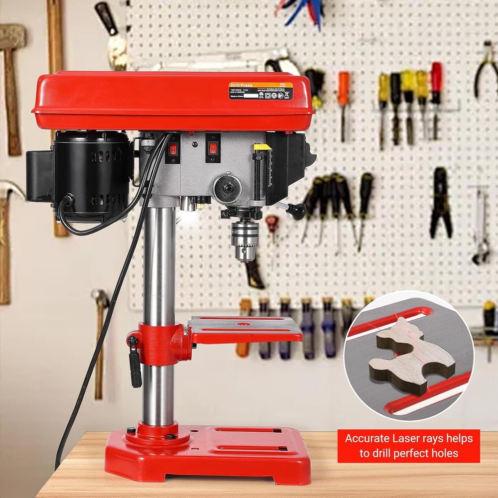 8" Benchtop Drill Press 2.5 Amp Tabletop Drill Machine 5 Speed Adjustable w/ LED