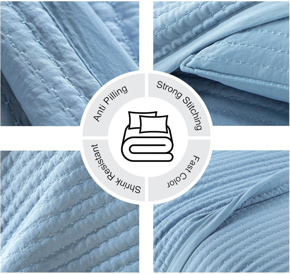 Oversized Queen Quilt Set–102"X106"Soft Washed 3-Layer Lightweight Bedspread wit