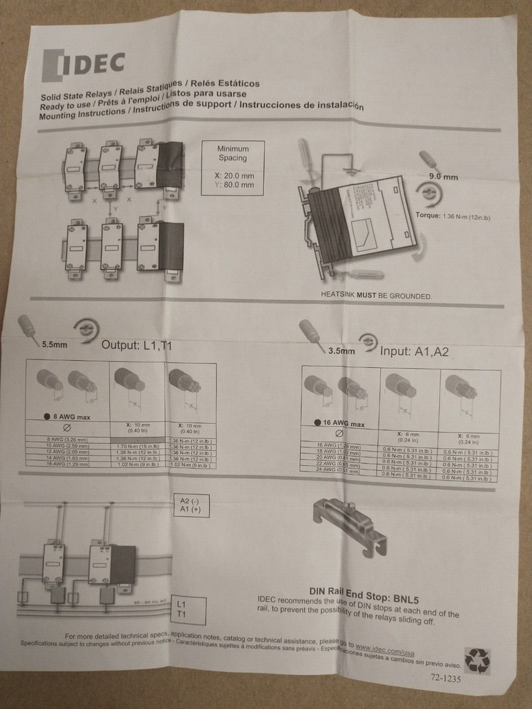 Idec RSCA1N-45A 1 pole solid state relay