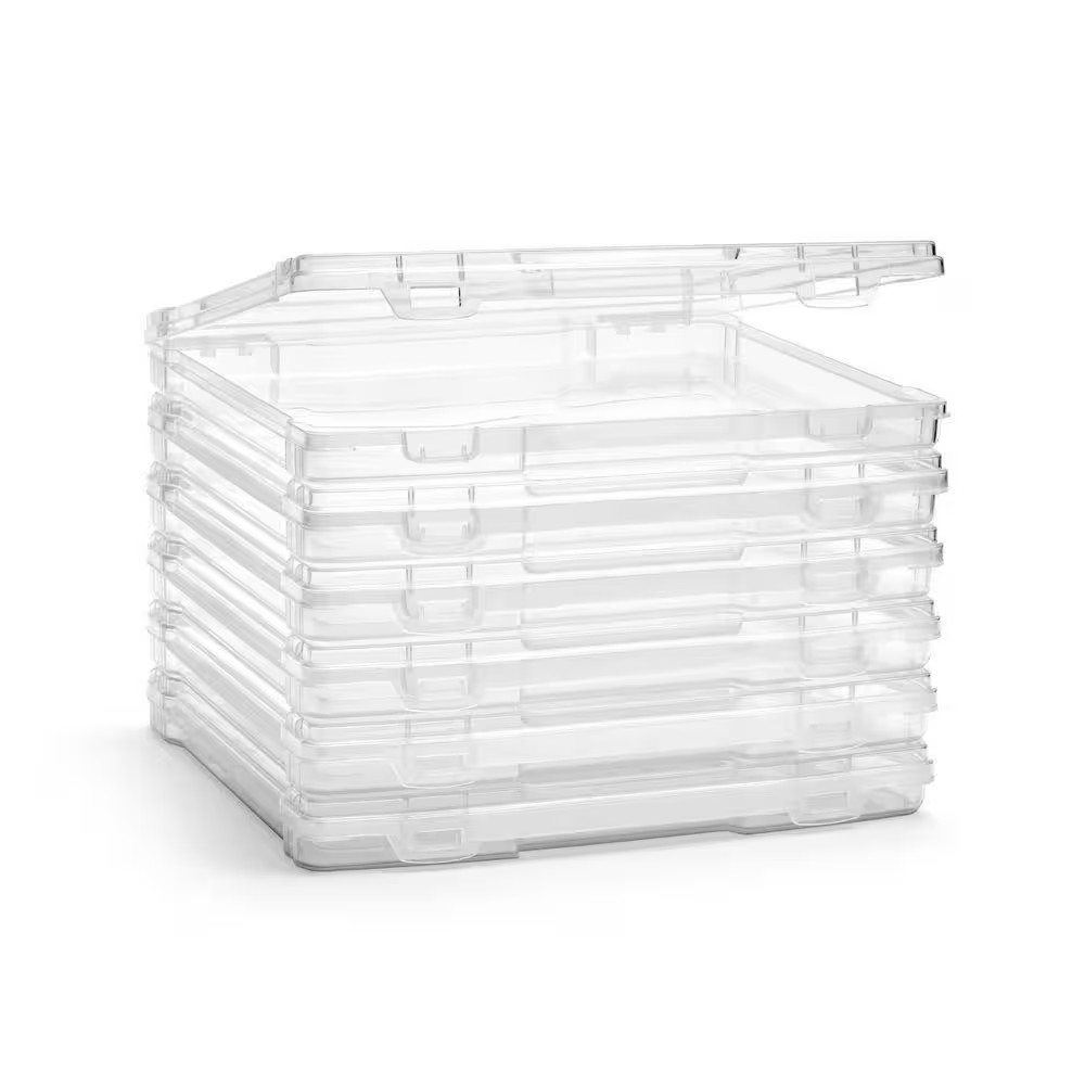 Stackable Snap-Tight Storage Containers, Clear, 12.2 In. W X 1.6 In. H Plastic D