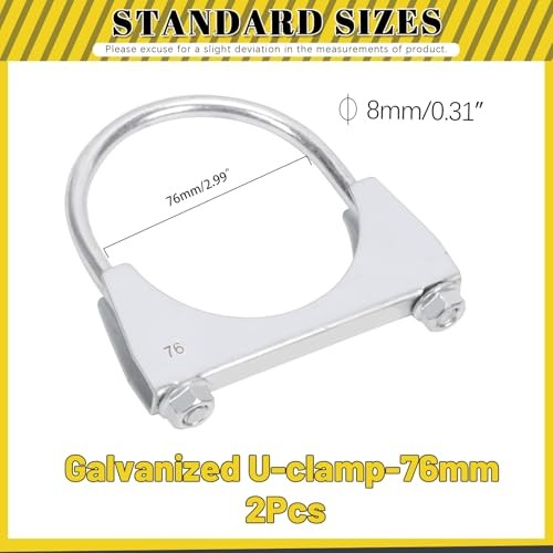 2Pcs (76mm) Exhaust U Clamps, U Bolt Muffler Clips, Silver Steel, Automotive 3"