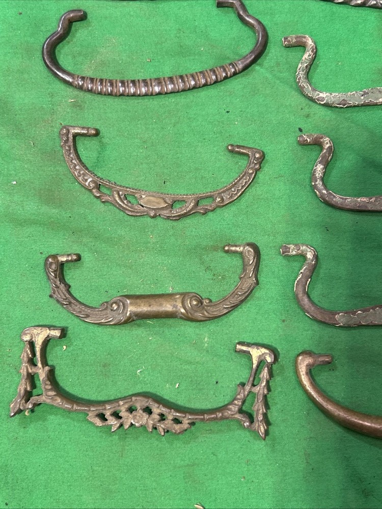 Twelve Ornate Solid Metal Antique Drawer Pulls Bails
