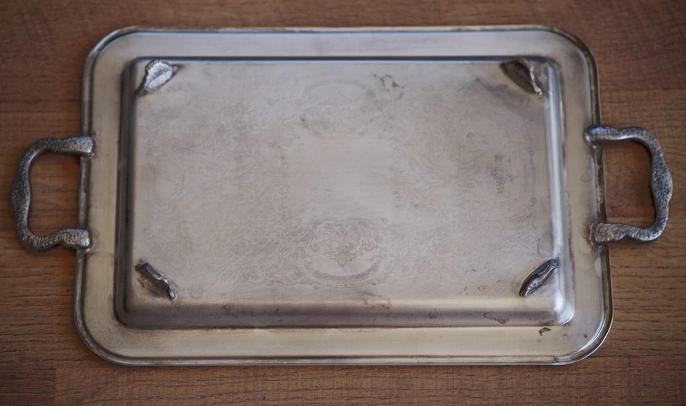 VINTAGE Silverplate Serving Tray LEONARD 1970's NICE KITCHEN DECOR