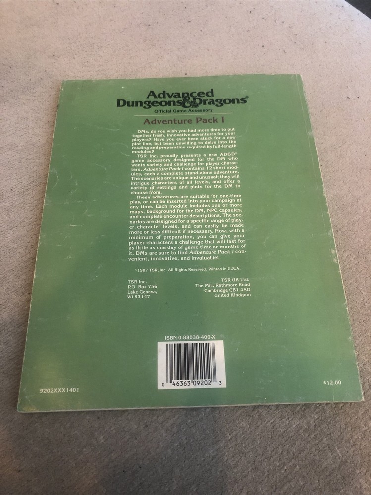 ADVANCED DUNGEON & DRAGONS , 1987 ADVENTURE PACK 1, #9202