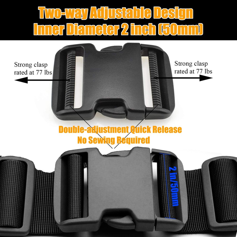 Buckles for 2" Straps Side Release Buckle 4PCS Plastic Tri-glide Slide Clip