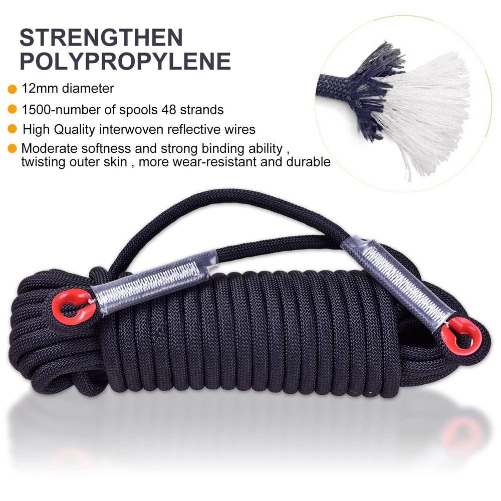Climbing Rope, Rappelling Rope Black 100FT