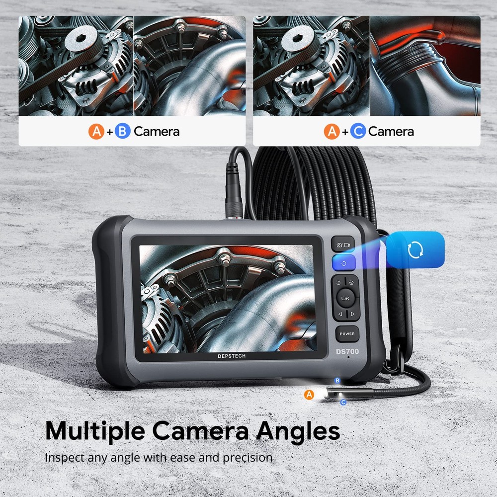 Endoscope, 7'' IPS Screen Borescope Camera with Light, Triple-Lens Inspection...