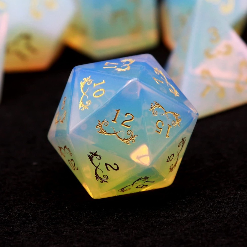 Opal DND Dice Set Gemstone Polyhedral Dice with Premium Dice Case for D&D wit...
