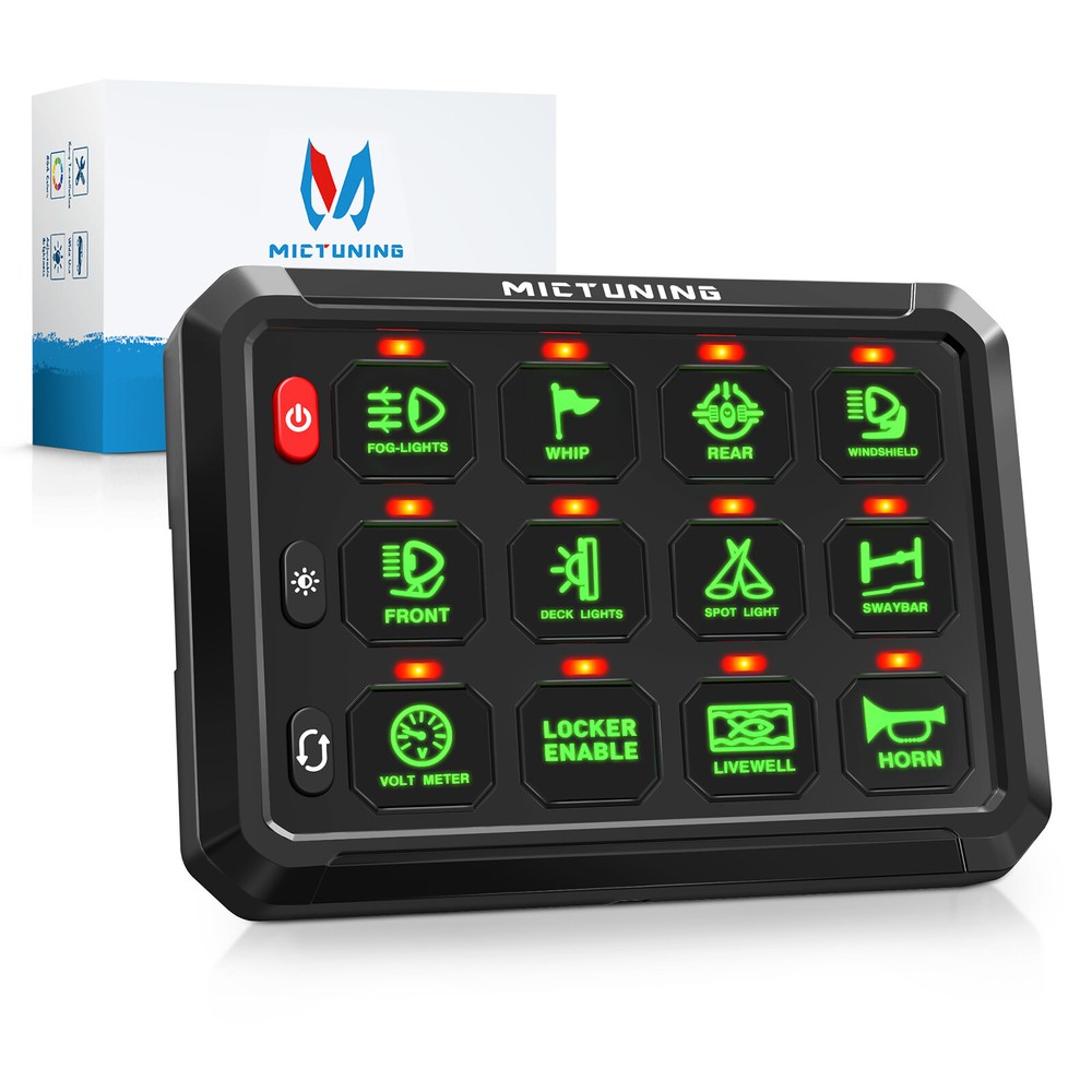 MICTUNING 12 Gang Switch Panel, LED Touch Switch Flash LED Light Power Circuit