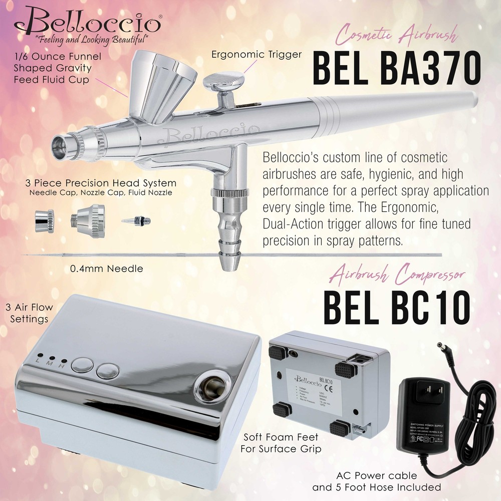 Belloccio AIRBRUSH Medium FOUNDATION MAKEUP SYSTEM Compressor Blush Bronzer Kit