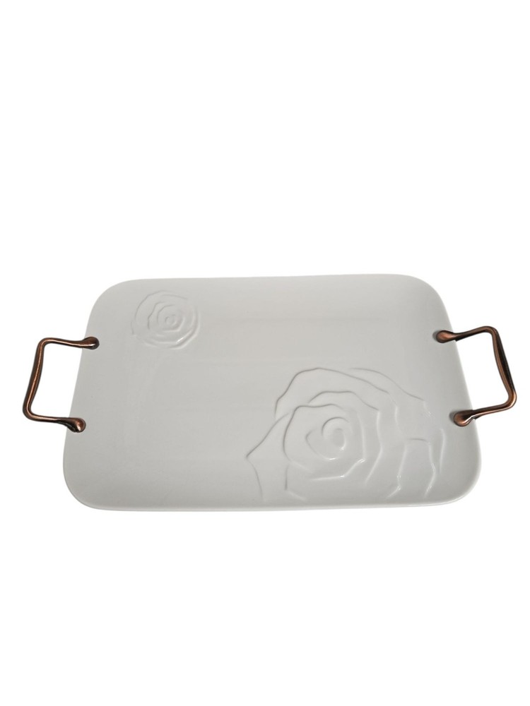 Appétit Embossed Rose Porcelain Tray – 19" Rectangular Serving Platter - New