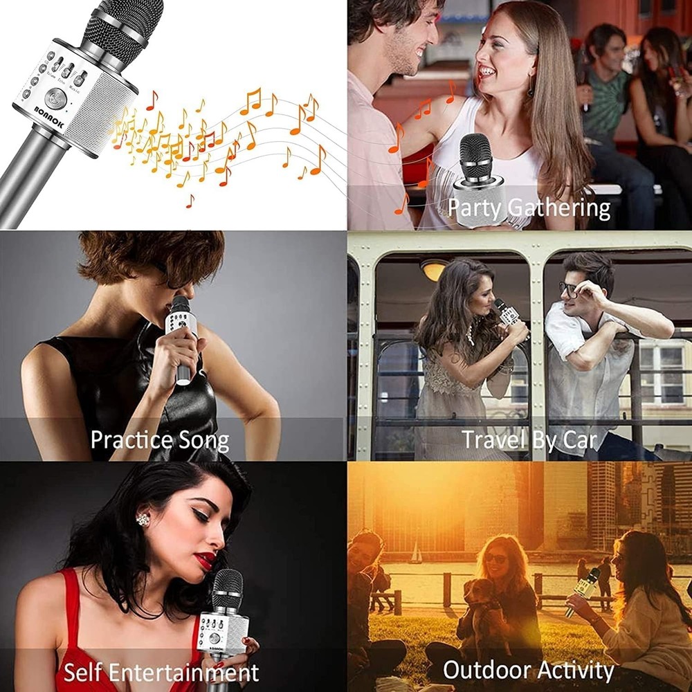 Q37 Space Gray Wireless Karaoke Microphone with High Sensitivity Audio Features