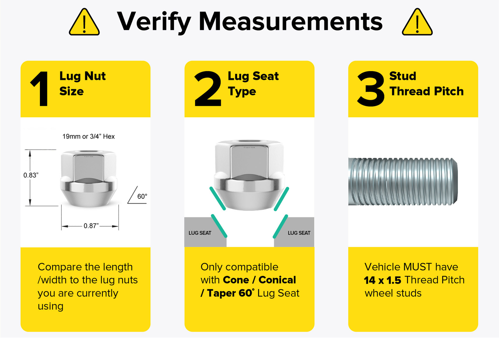 ​(20) Open 14x1.5 Lug Nuts - Acorn Bulge Conical Seat, 19mm or 3/4" Hex, Silver
