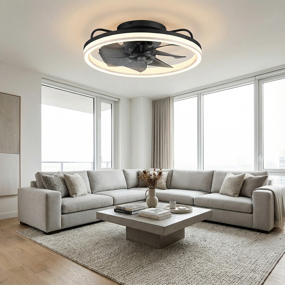 20" Modern Fan Lights Flush Mount LED Ceiling Light kit With Remote APP Control