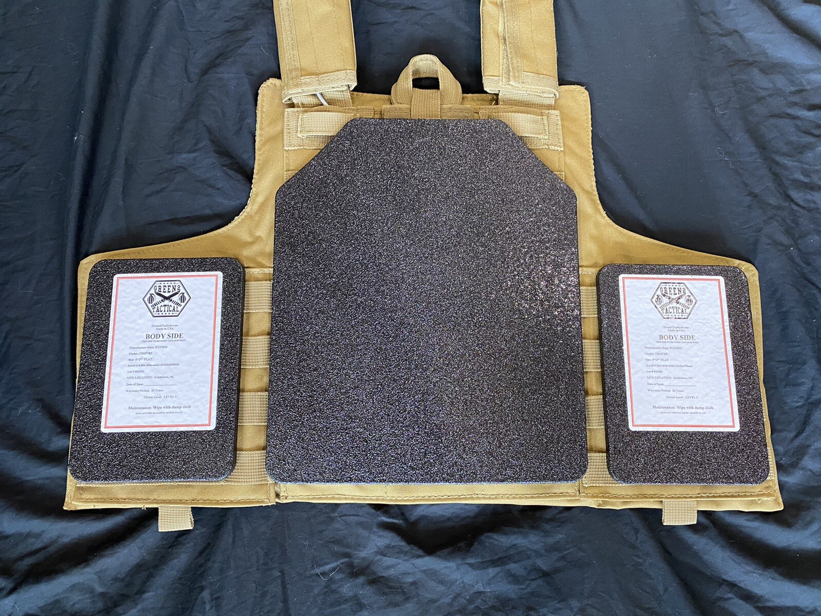 Coyote Tan FDE Tactical Vest Plate Carrier W/ Plates- 2 10x12 Front/back &Sides