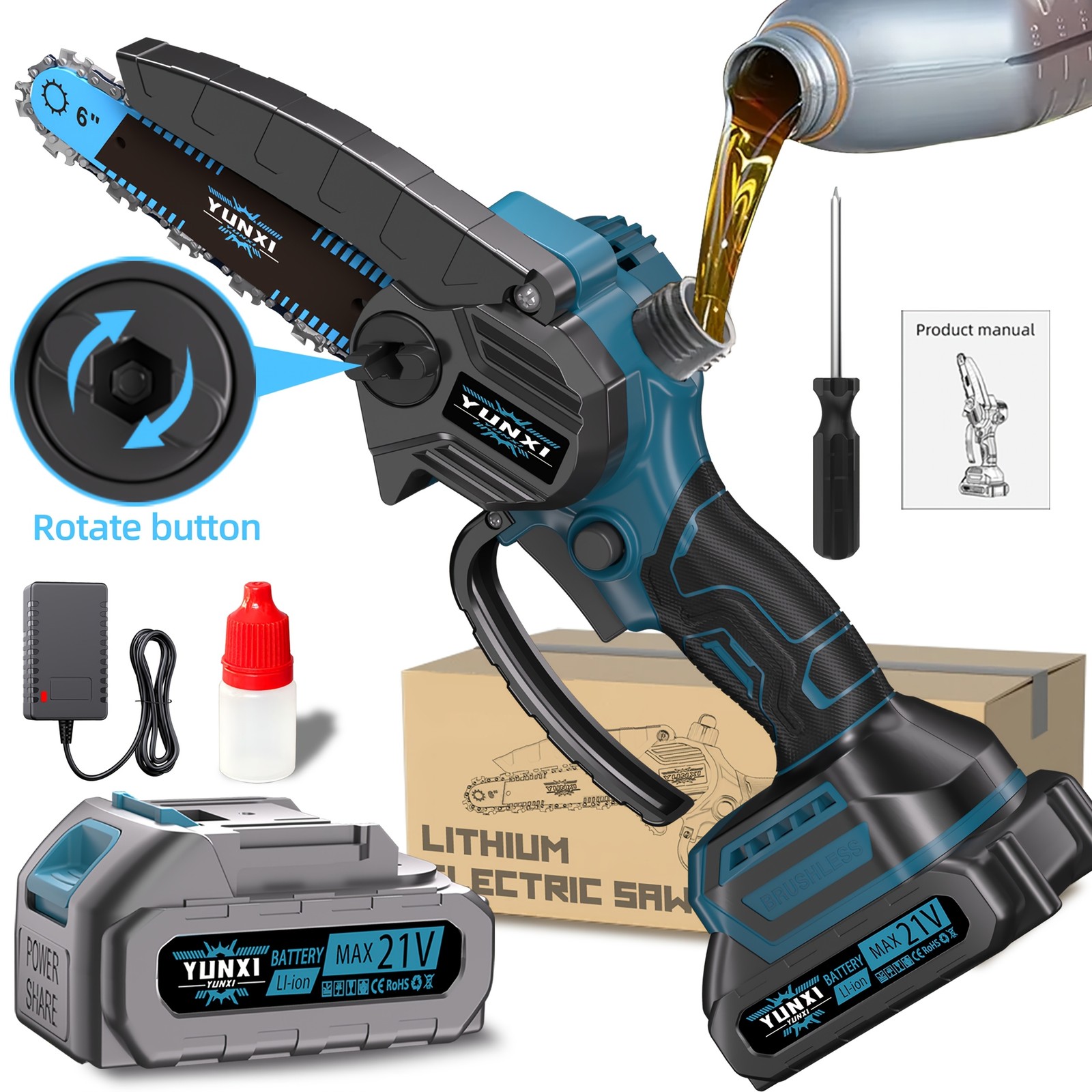 6" Mini Chain Saw, Portable Cordless Electric Lightweight Chainsaw with Battery