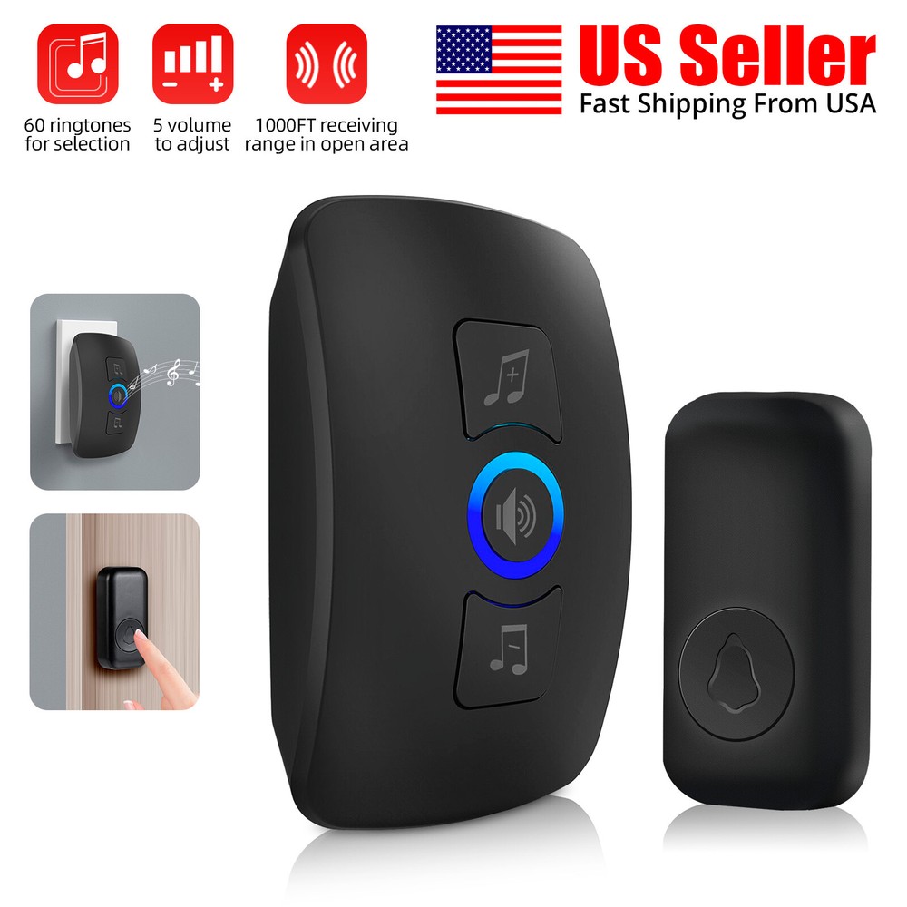 Wireless Doorbell Chime Waterproof Plugin Receiver Adjustable Volume 1000FT Kit