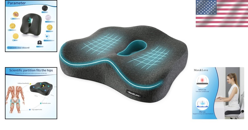 Memory Foam Seat Cushion for Sciatica & Back Pain Relief – U-Shaped Design