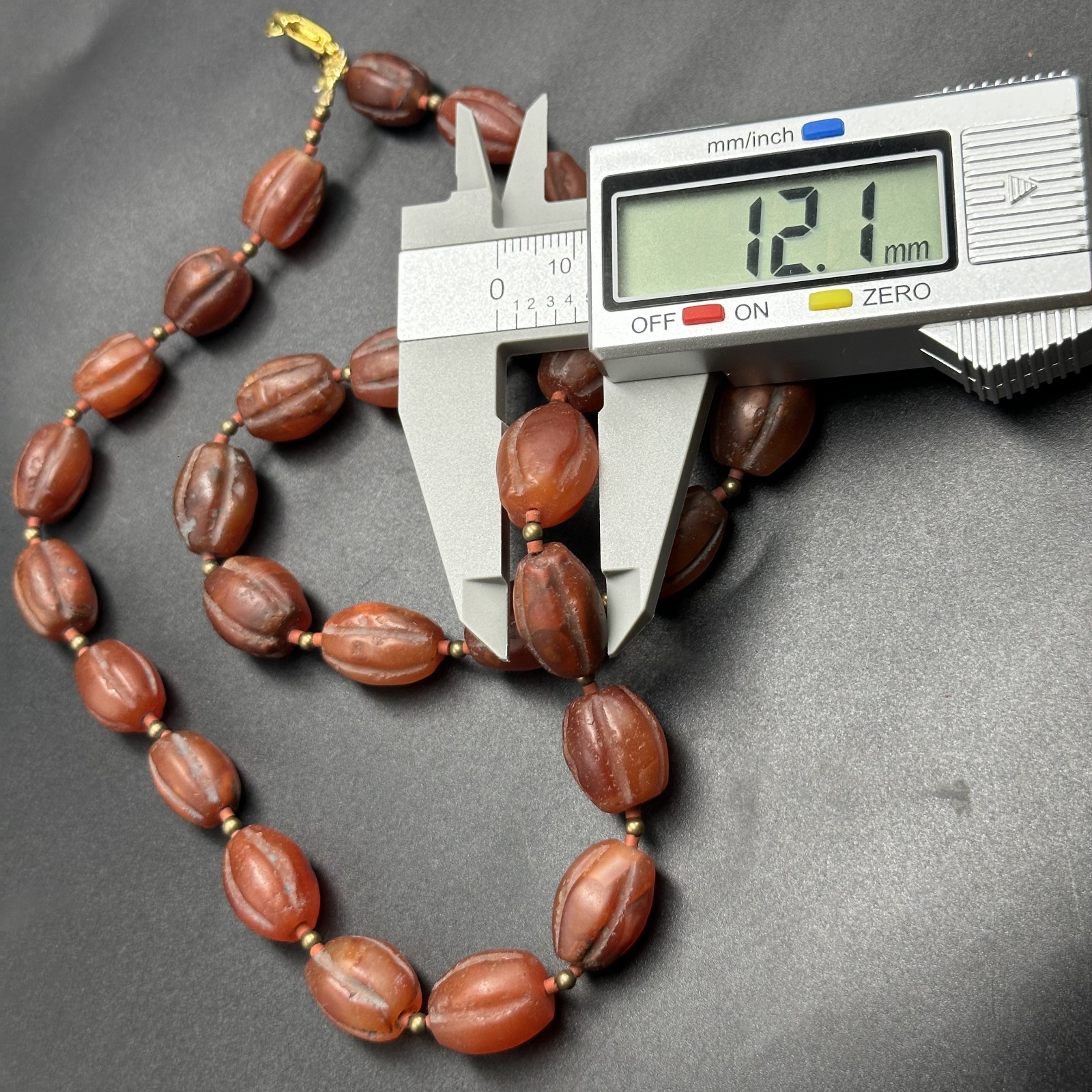 Vintage Himalayan Tibetan Carnelian Carved Agate Oval Shape Beads Necklace Mala