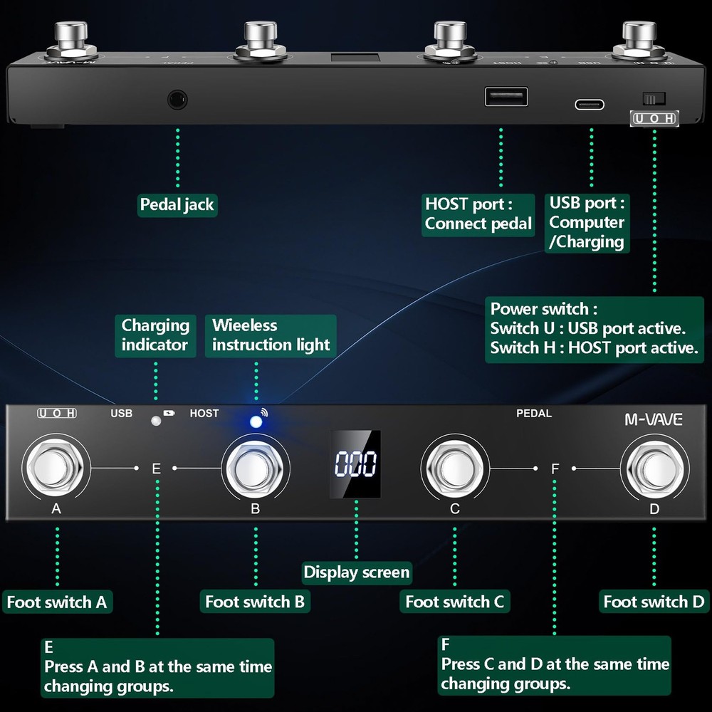 M-VAVE Chocolate Plus Wireless MIDI Foot Controller 4 Midi