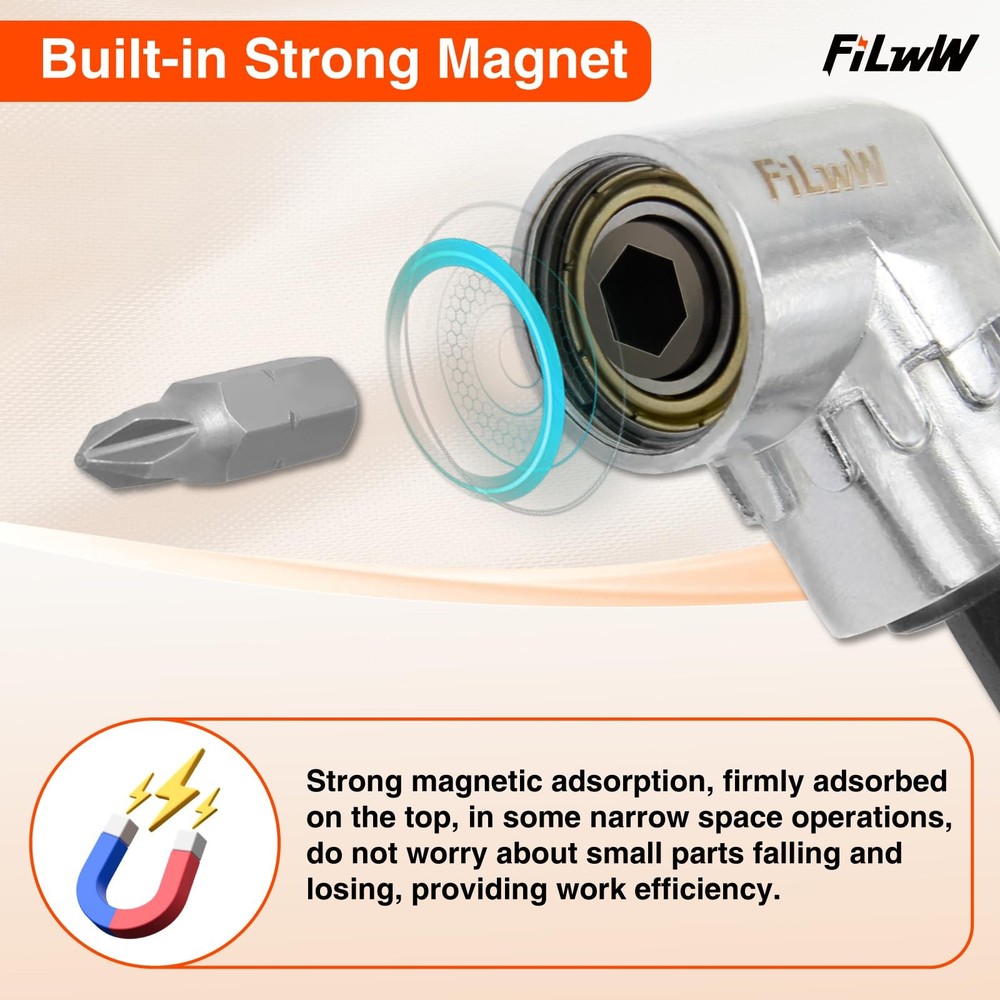 FiLwW 105 Degree Right Angle Drill Adapter Set, 2025 Upgrade 1/4" Silver
