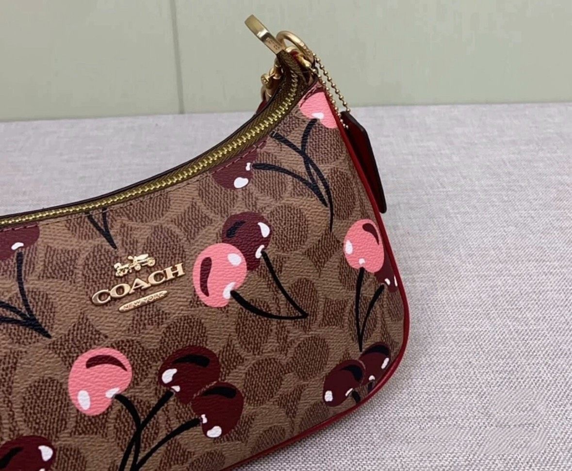 COACH Teri Shoulder Bag Signature Canvas Cherry Print CY694