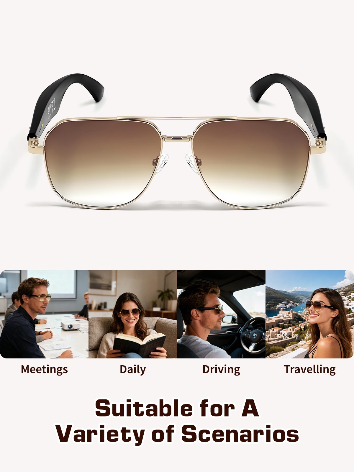 AI Smart Glasses for Men&Women Bluetooth Open-Ear Speakers for Music Call Work