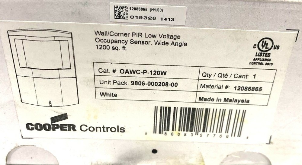 Cooper Greengate Wall/Corner PIR low Voltage Occupancy Sensor Wide Angle