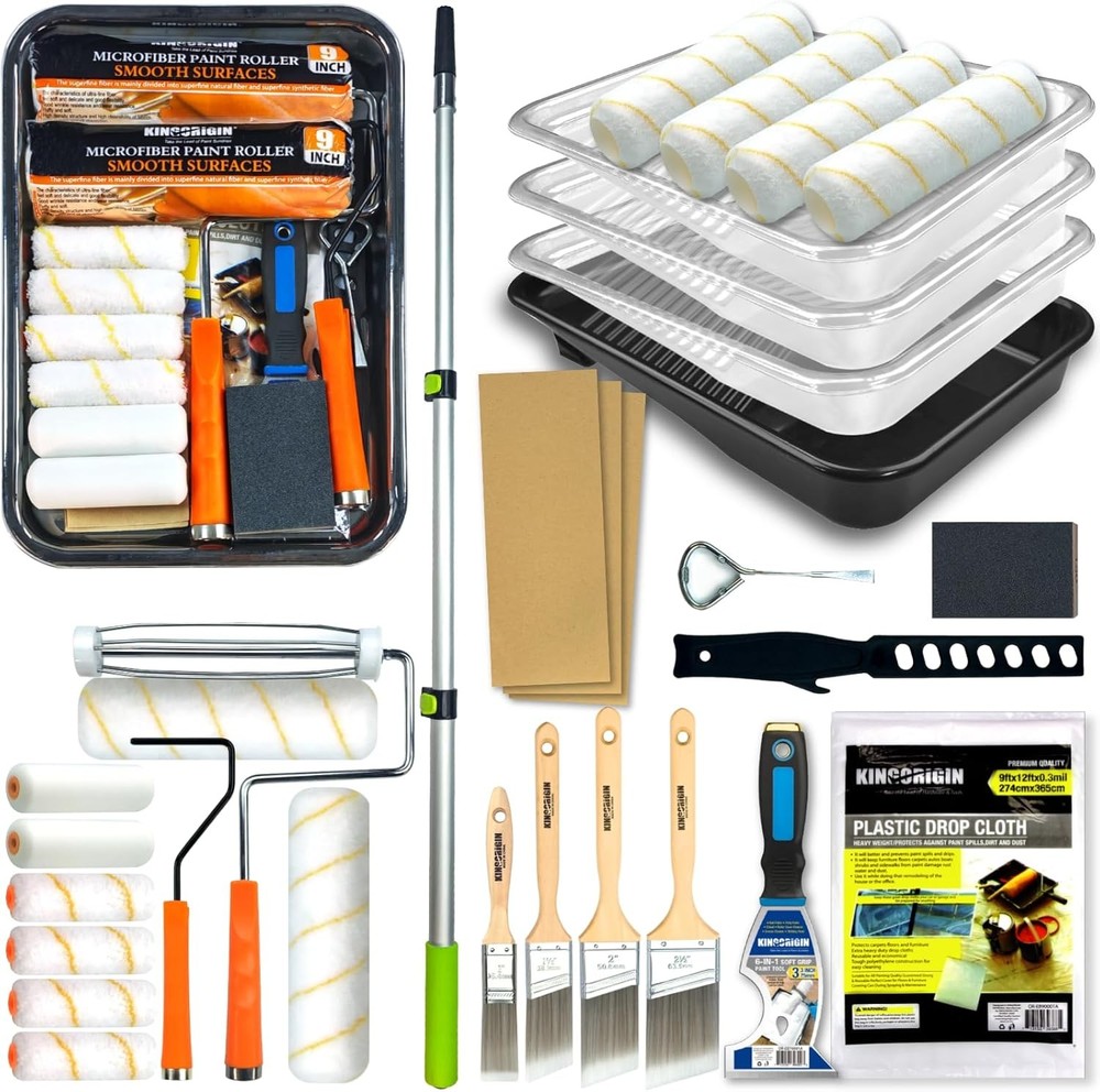31 Pcs Paint Roller Kit, 9" & 4" Paint Roller Extension Pole