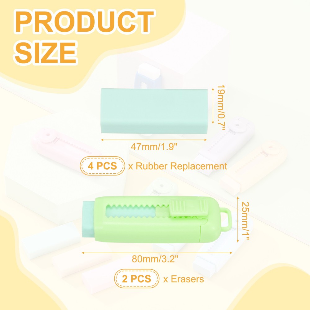 2+4Pack Erasers, Sliding Retractable Eraser Push Pull Cute Pencil Erasers, Green