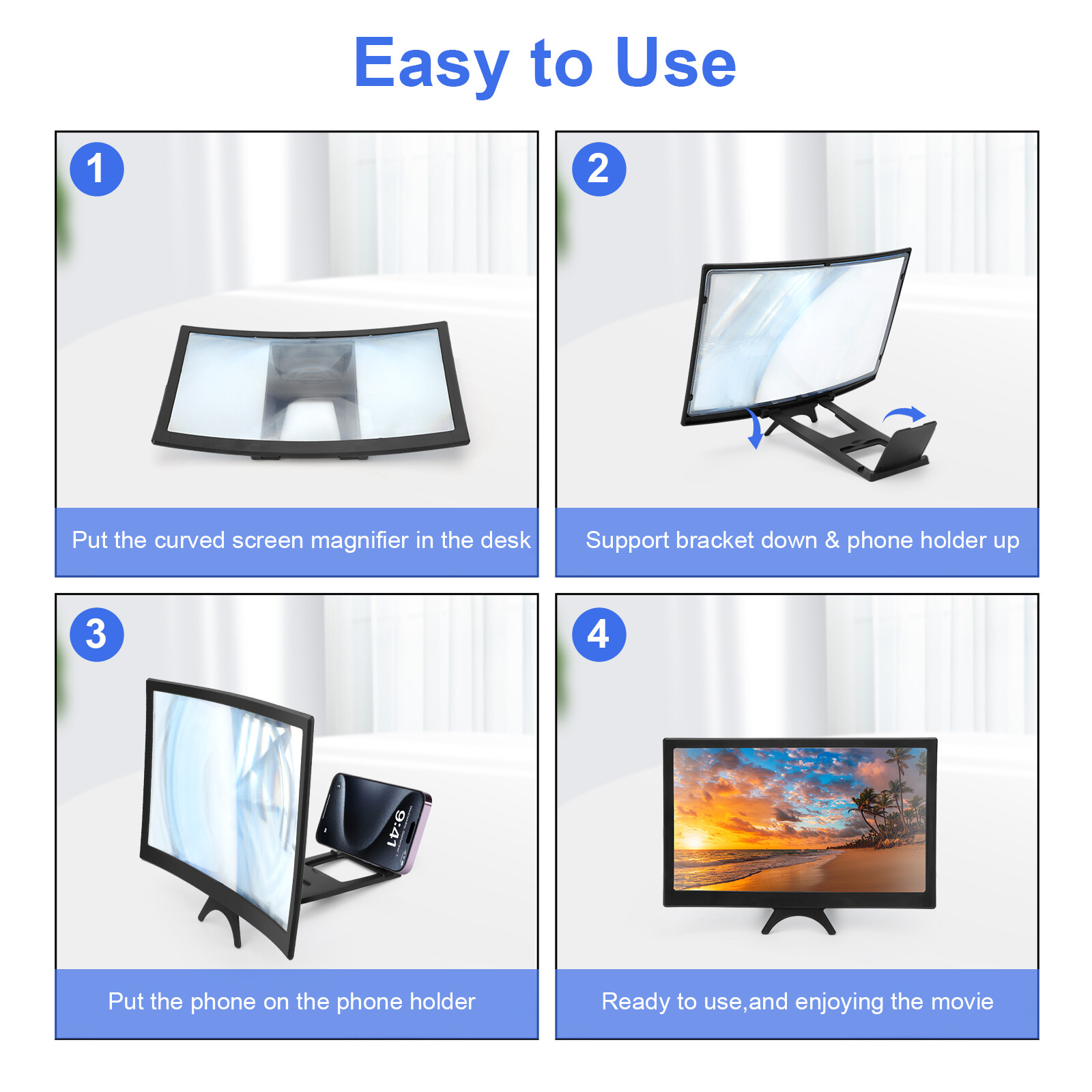 12-Inch Mobile Phone Curved Screen Magnifier Video Stand