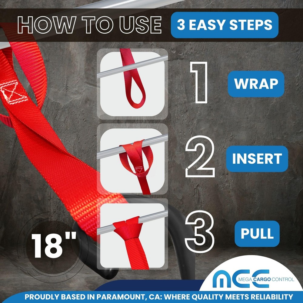 Mega Cargo Control 8 Pack Motorcycle Soft Tie Handle Bar 8 - Pack, Red