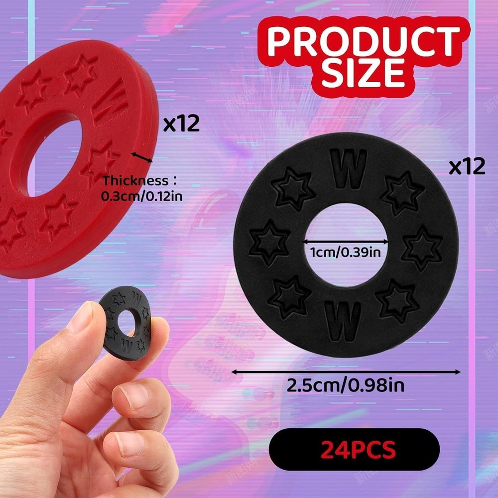 24PCS Silicone Guitar Strap Locks - Secure Strap Blocks & Rubber Strap Locks, Bl