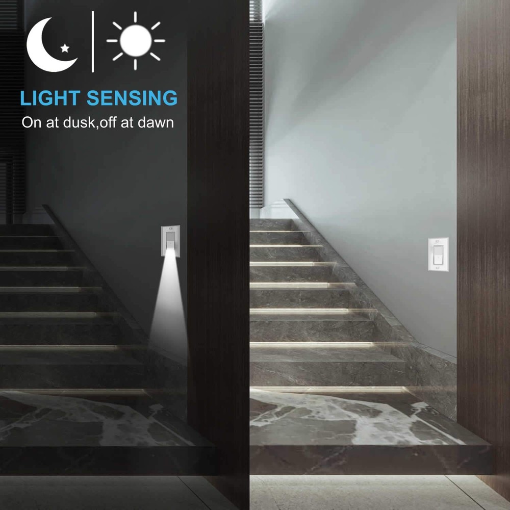 2 Pack Illuminated Light Switch,Paddle Rocker Wall Switch with LED Night Light,