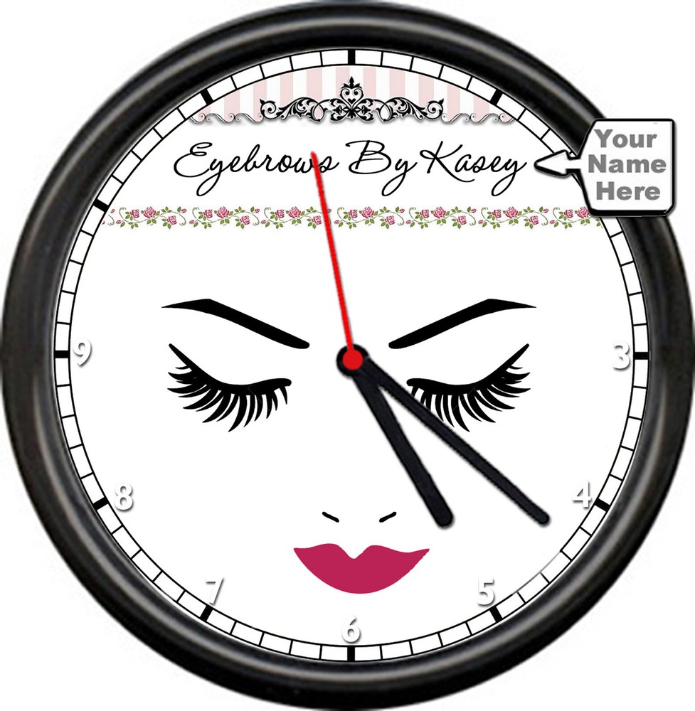 Personalized Your Name Microblading Eyebrows Eye Lashes Tattoo Sign Wall Clock