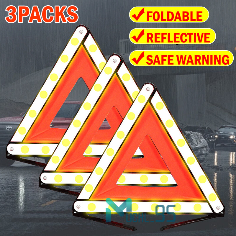 3PCS Car Emergency Warning Triangle DOT Approved Reflective Safety Roadside Kit