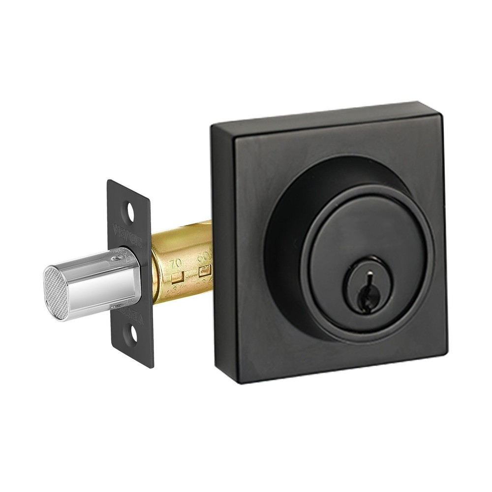 Deadbolt Lock, Square Single Cylinder Dead Bolt, Keyed 1 Side, Fits Std. Size